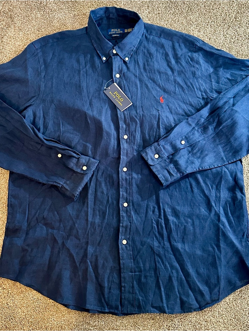Polo Ralph Lauren Classic Fit Long Sleeve Linen Button Down Shirt Men's 2XL Blue
